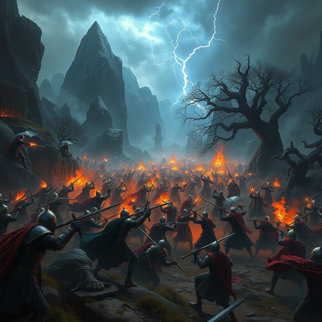 Epic Fantasy Battle in a Mystic Realm Unfolds in Detailed Ma...