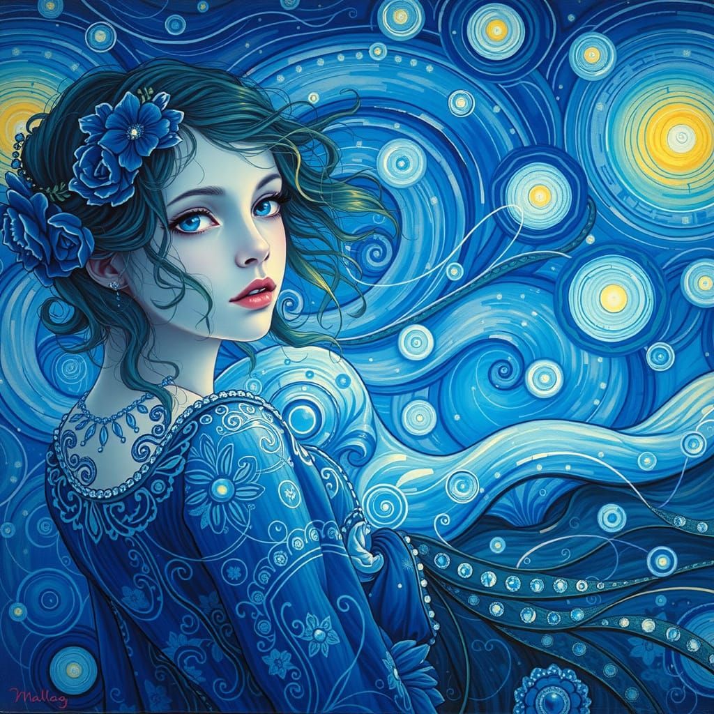 UN MONDE EN BLEU, JEUNE FILLE ROBE BLEUE, YEUX BLEUX SUR UN ...