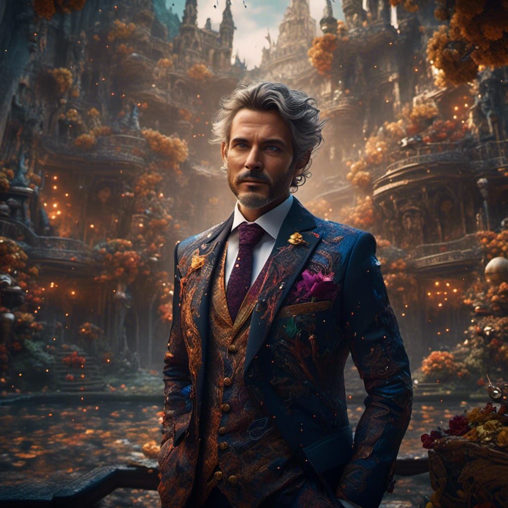 Handsome Man in Suit: Detailed Matte Painting