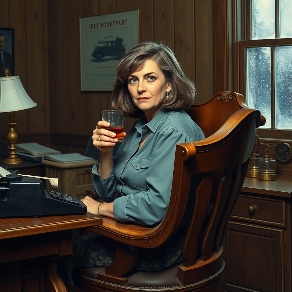 Woman in Cozy Office Scene, Reminiscent of Classic American ...