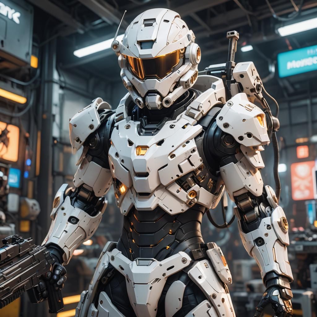 Anime Boy in White Armor Holding Gun