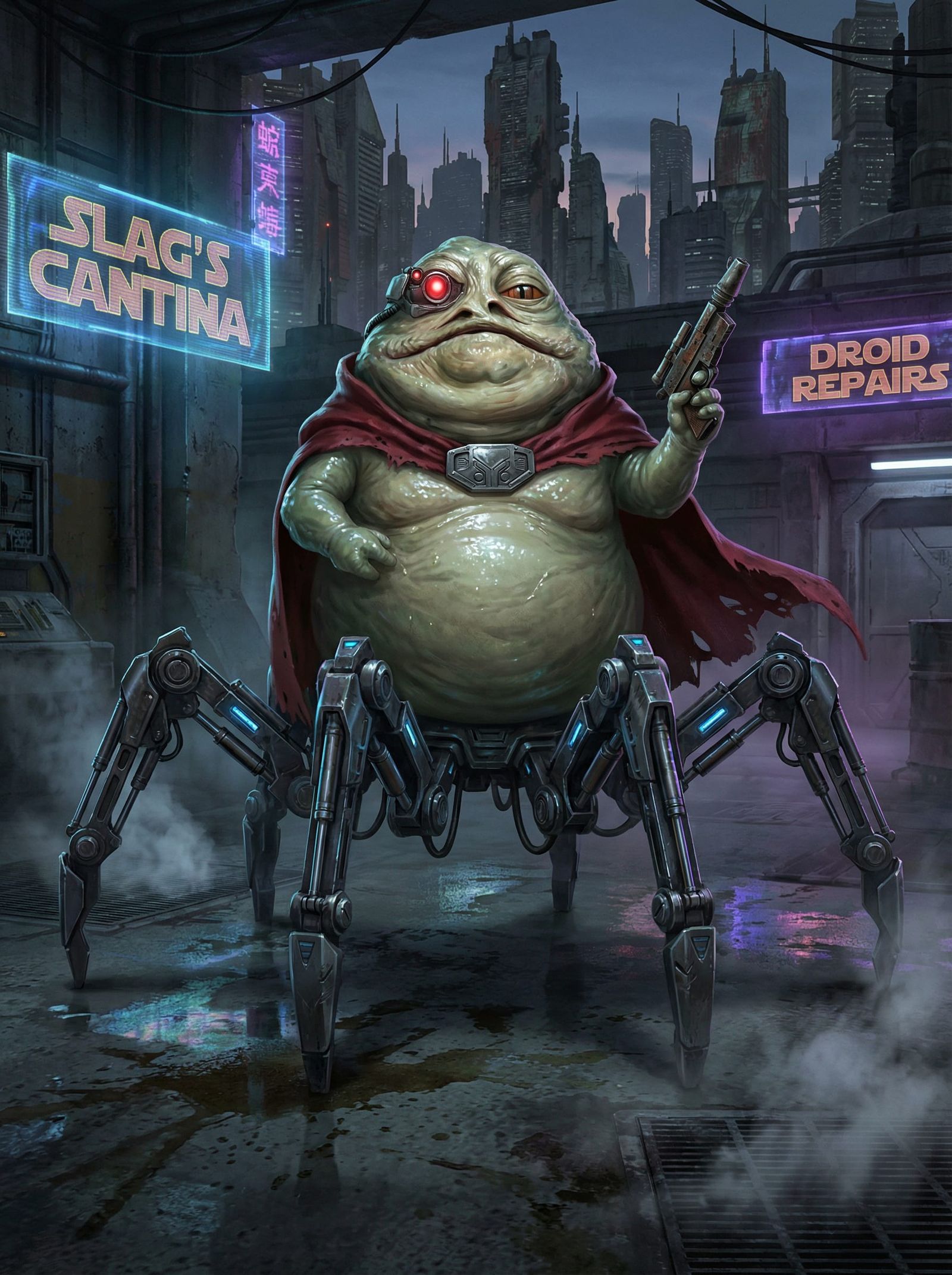 Hutt Crime Lord in Grimy Nar Shaddaa Docking Bay