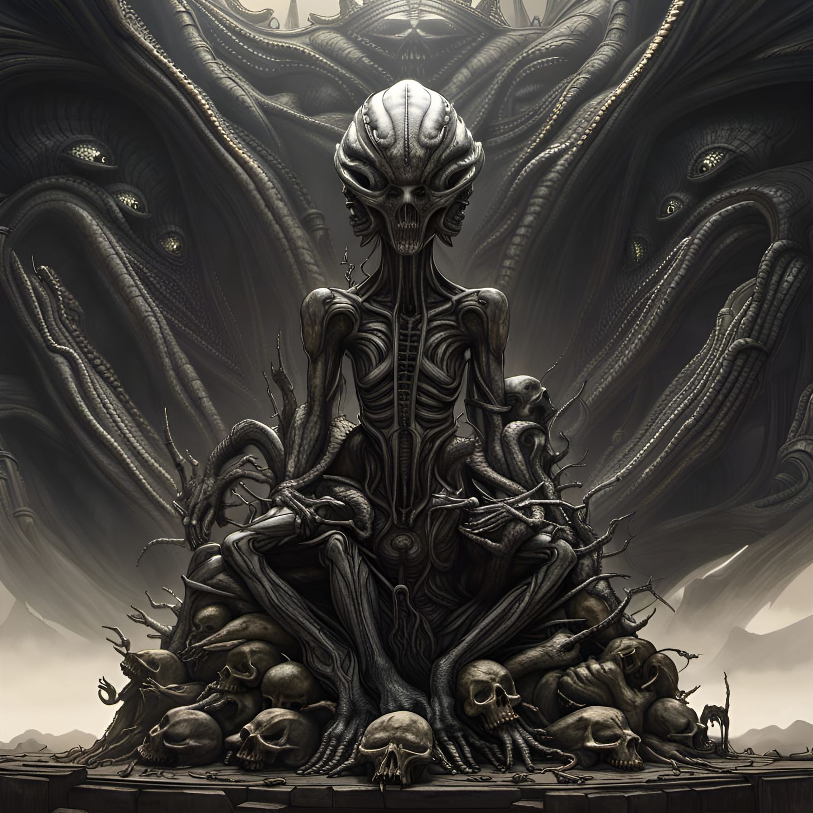 H.R. Giger Alien on Skull Mountain: Dark Fantasy Art