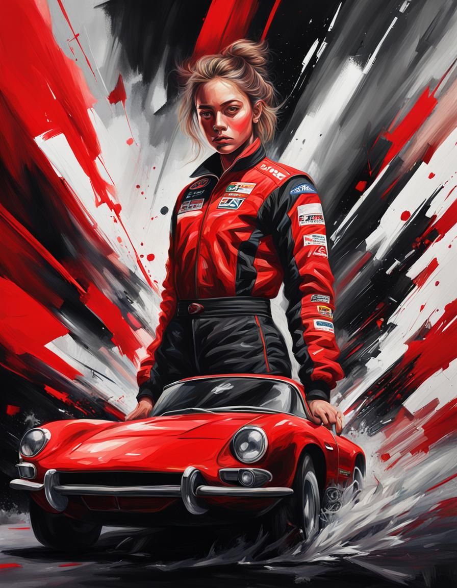 a modern painting painted with black, white and red paints, ...