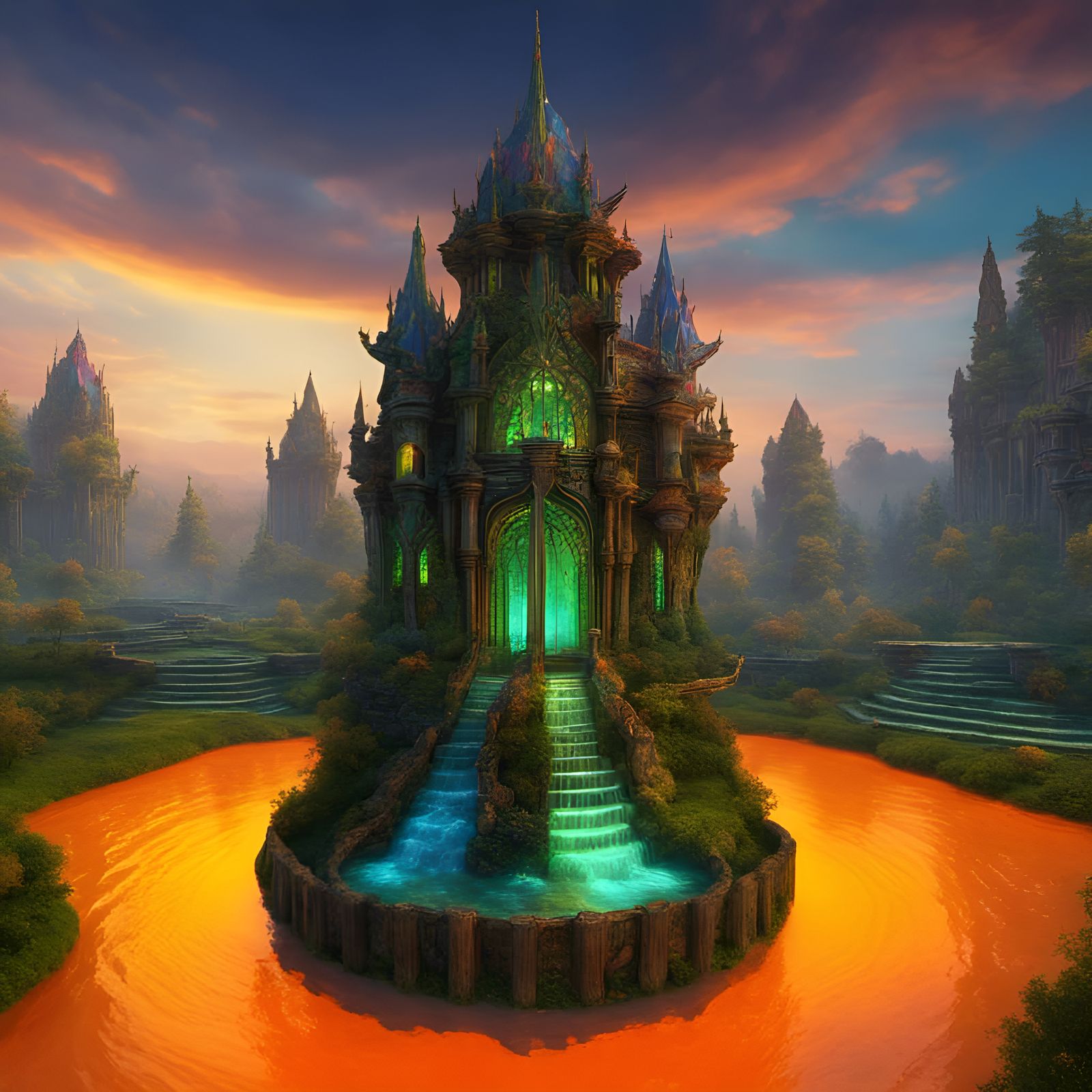 Vibrant Elven Shrine of Color and Light