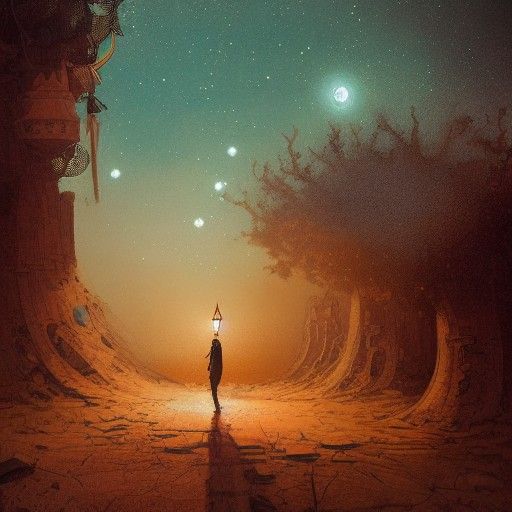 Magical Oil Lamp Releases Genie in Starry Desert