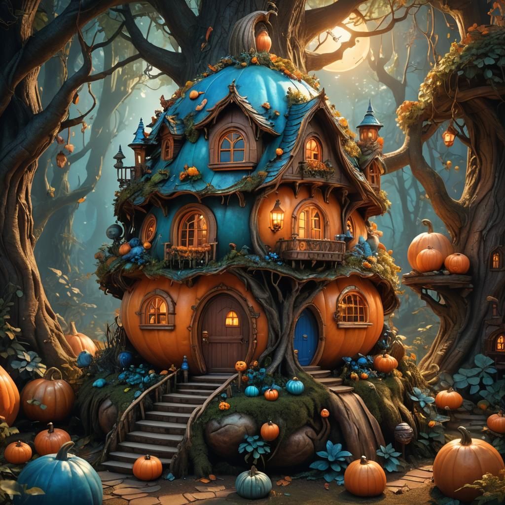 Enchanted Dollhouse Inside Gourd in Mystic Forest