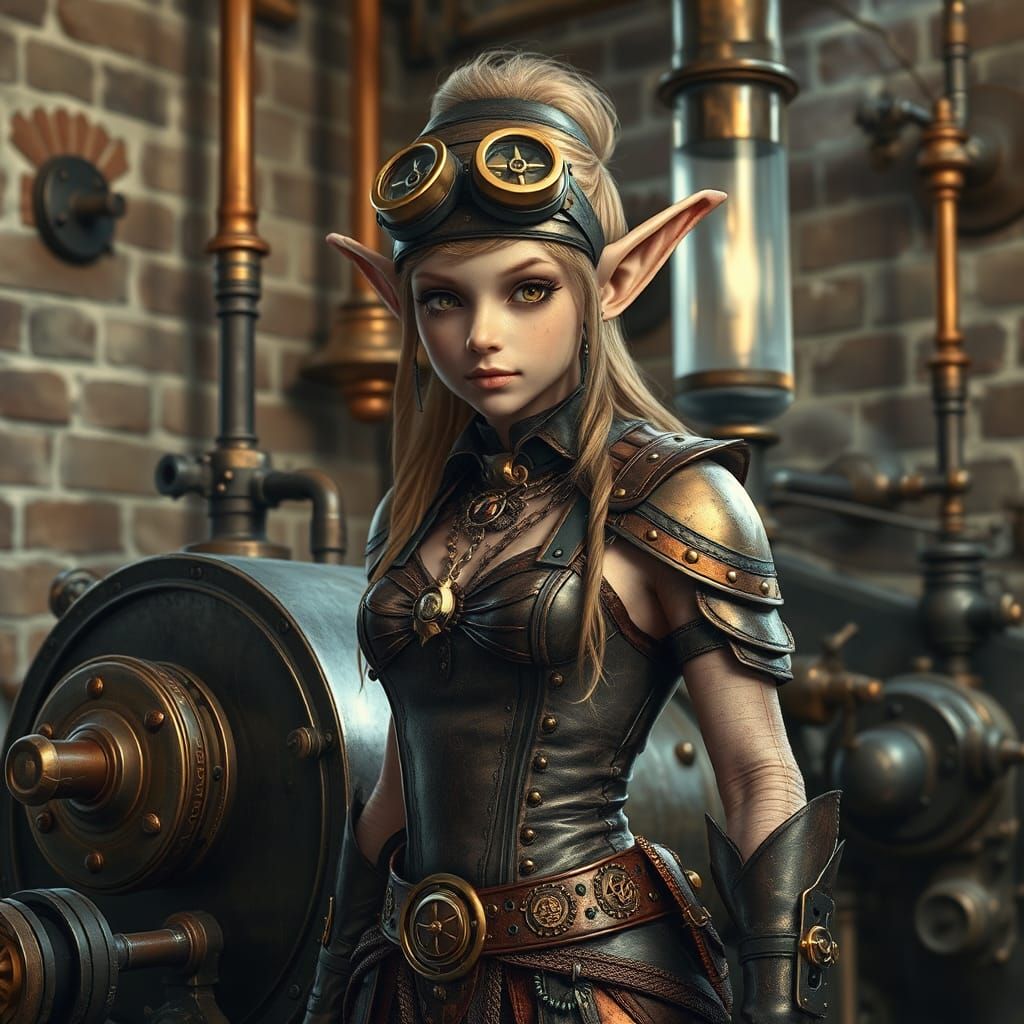 Steampunk Elf with Steam Engine in Digital Art