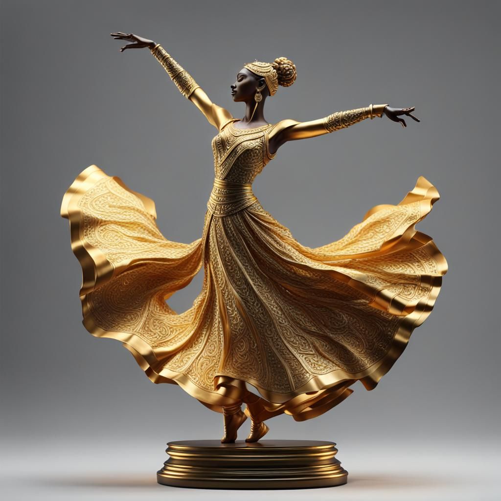 Golden Dancer Statue with Vivid Enamel Details