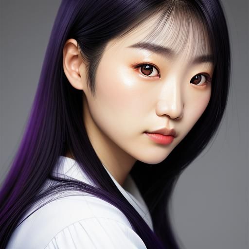 Beautiful Korean Girl with Purple Eyes Portrait