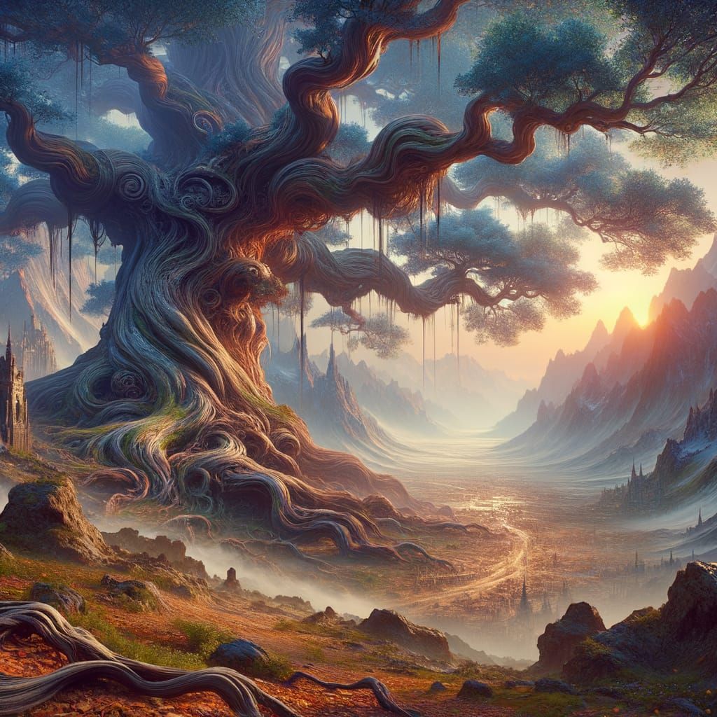 Grand Old Tree Watches World Change in Fantasy Art