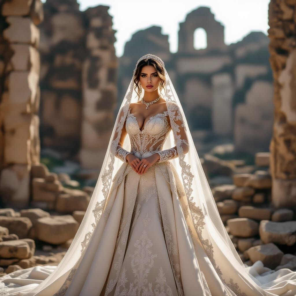 Pakistani Bride in Ancient Ruins, Cinematic Film Still