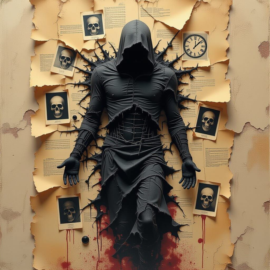Fragmented Figure Dissolving into Ash: Beksiński-Inspired Ar...