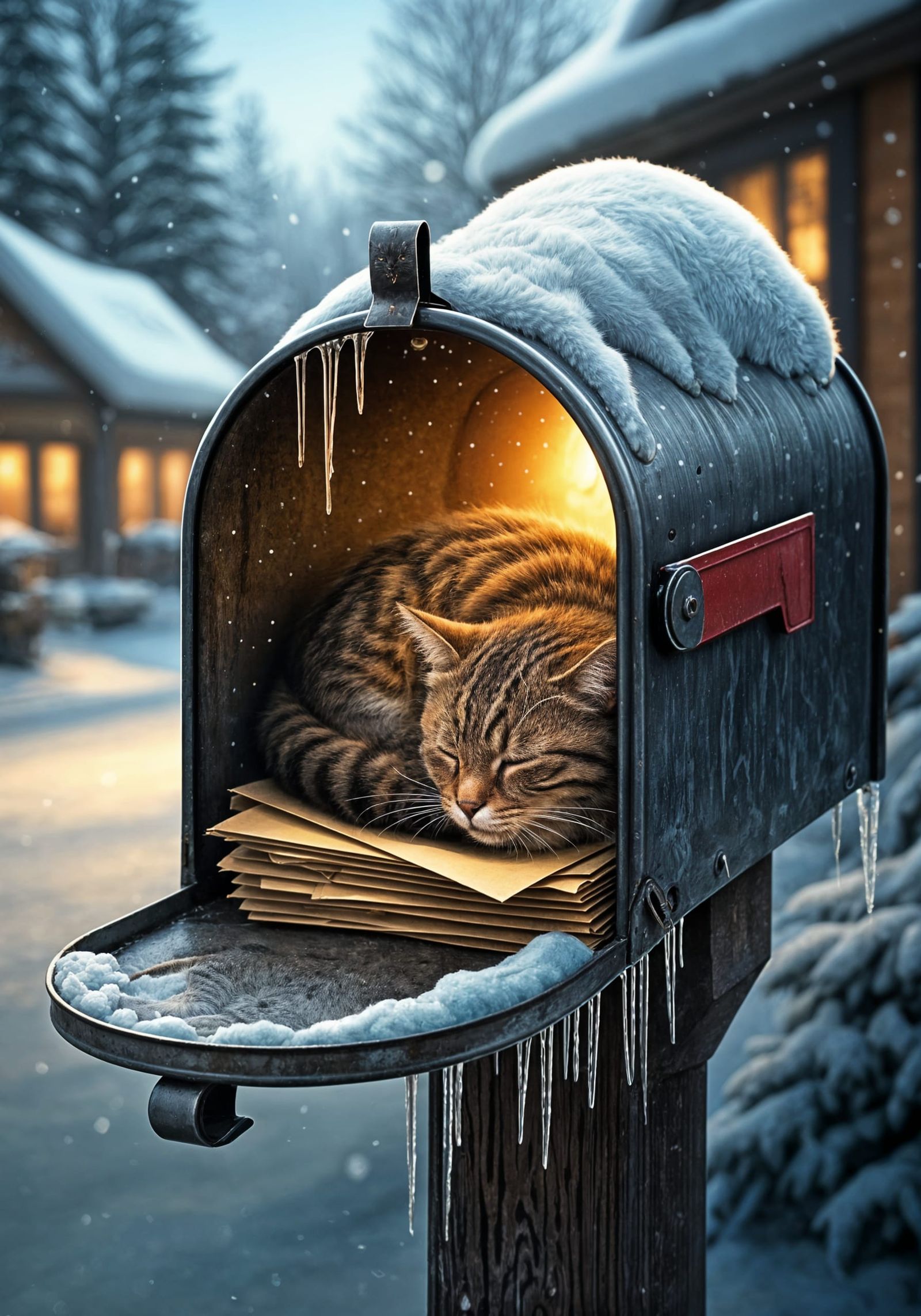 Weathered Mailbox Sanctuary with Cozy Cat