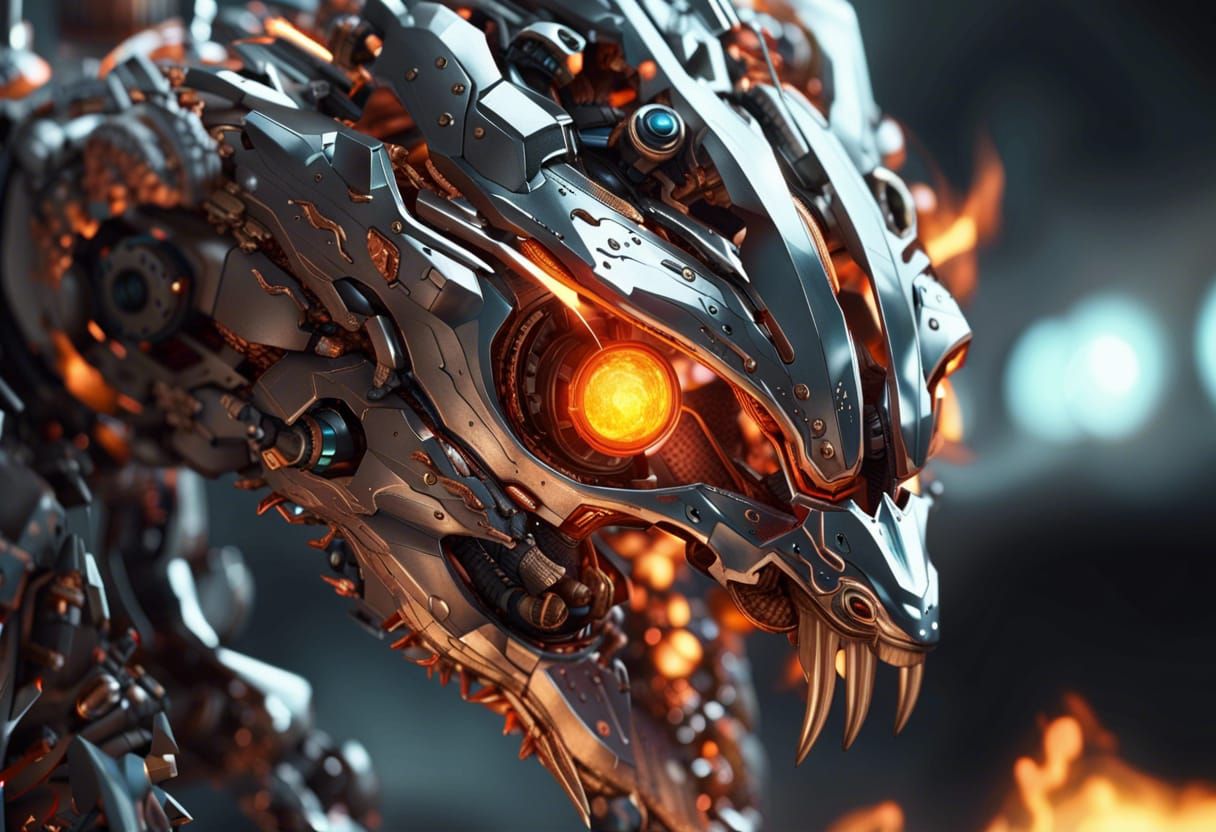 Futuristic Robot Dragon Eyes Ablaze