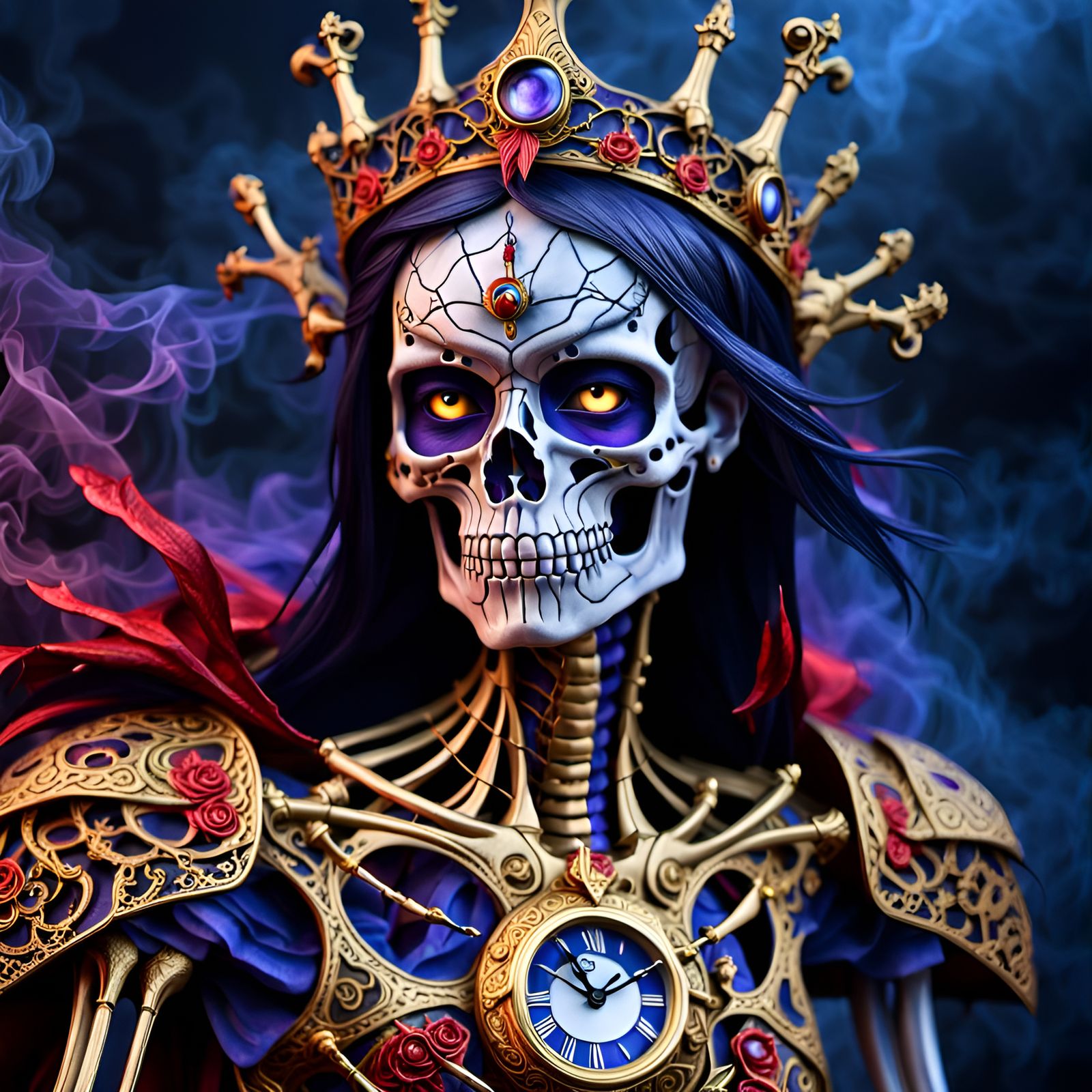 Devil Princess with Golden Skeleton in Hell