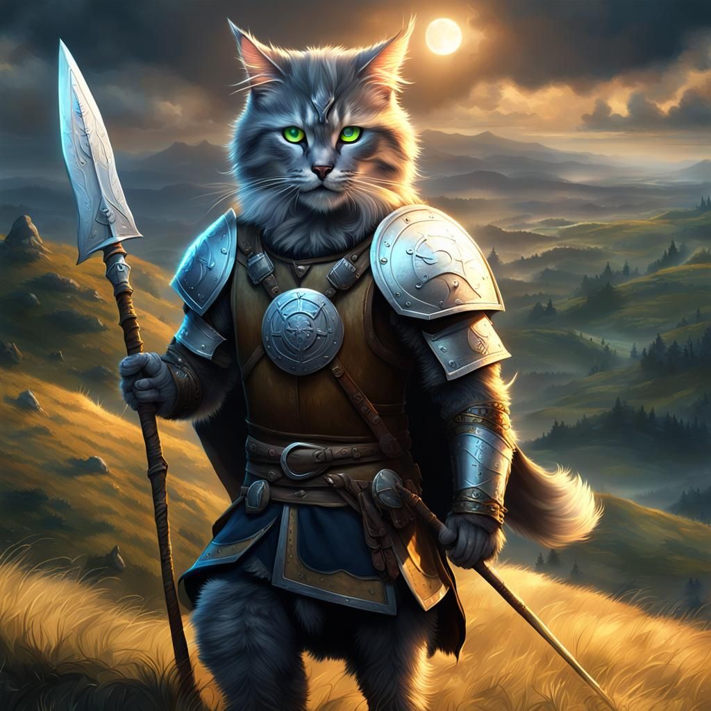 Viking Cat Warrior in Dark Fantasy Style