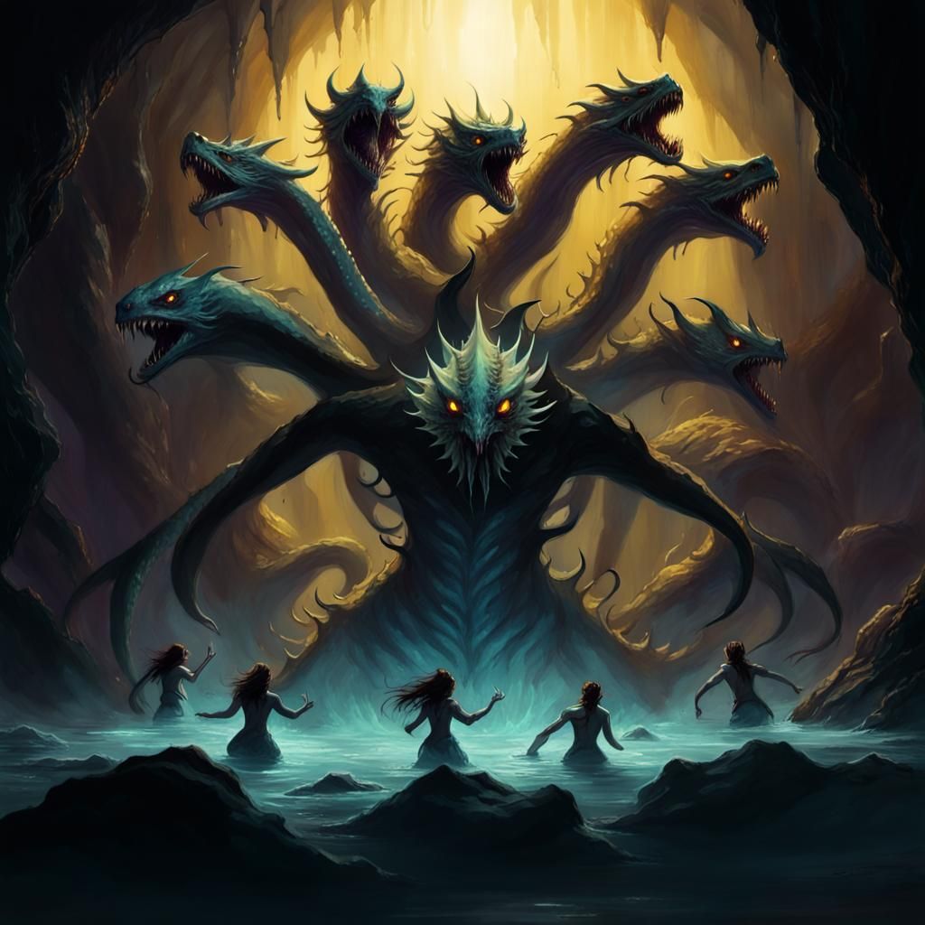 Hydra Attack in Dark Fantasy Cave
