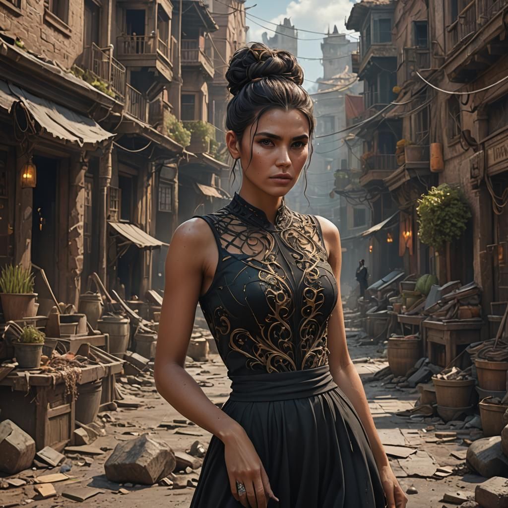 Tan Woman in Black Dress: Fantasy Concept Art
