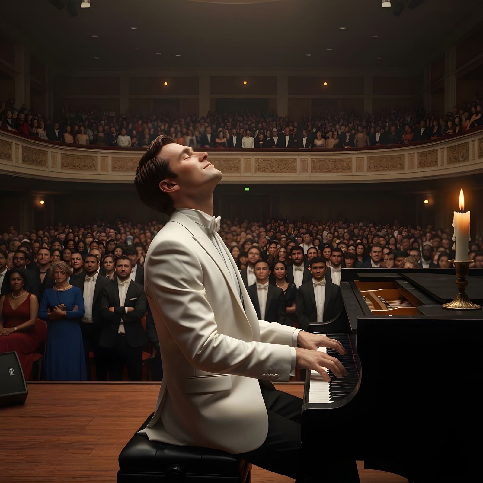 Pianist's Moment of Triumph in Hyperrealistic 8K