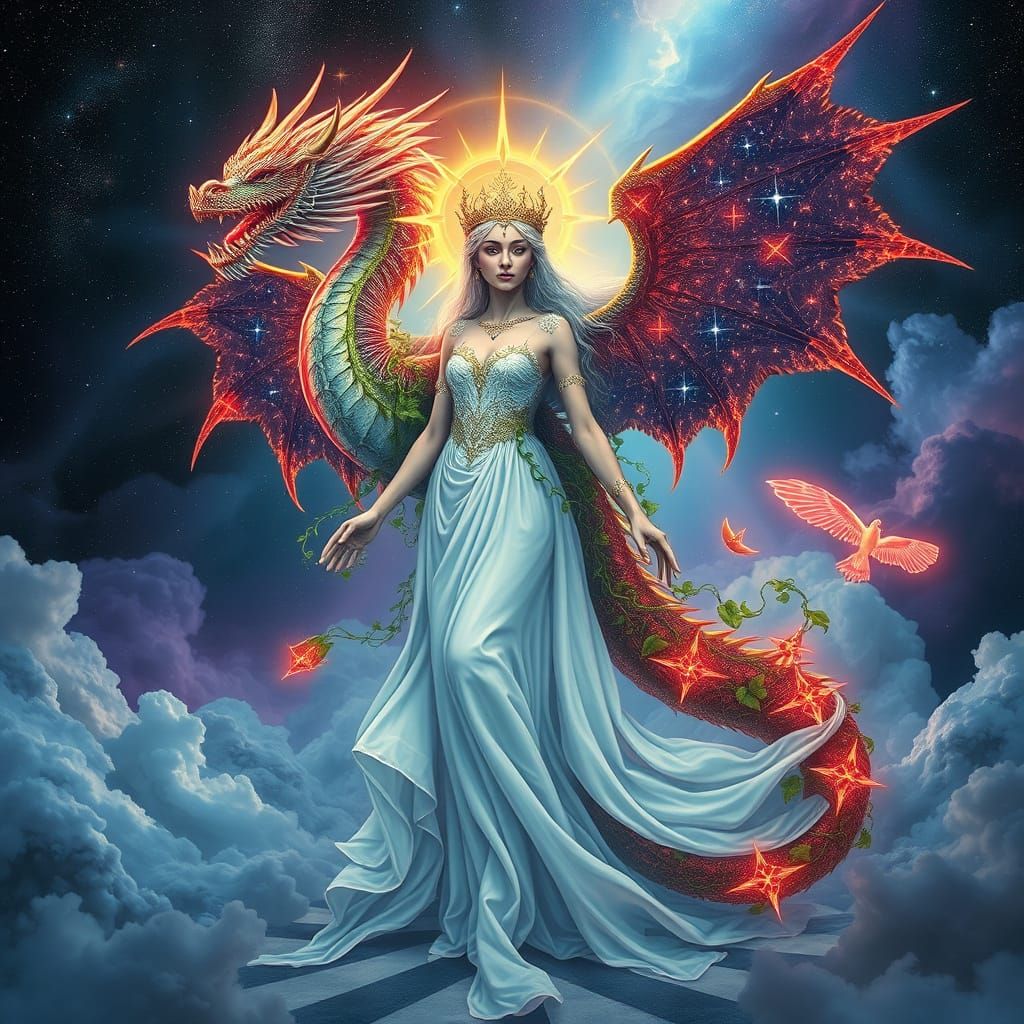 Celestial Dragon Earth Goddess in Ethereal Style