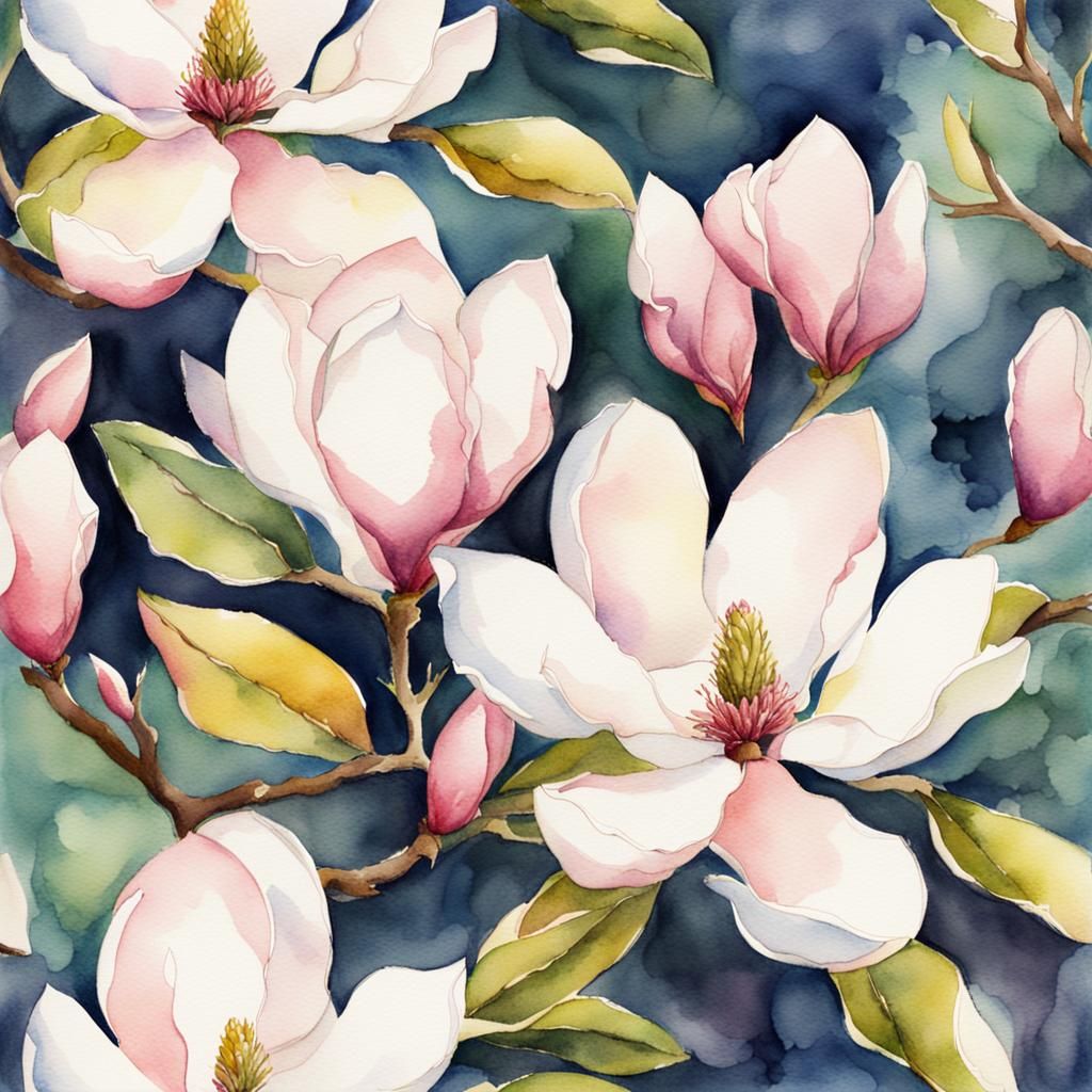 Magnolia Tree in Watercolor Style
