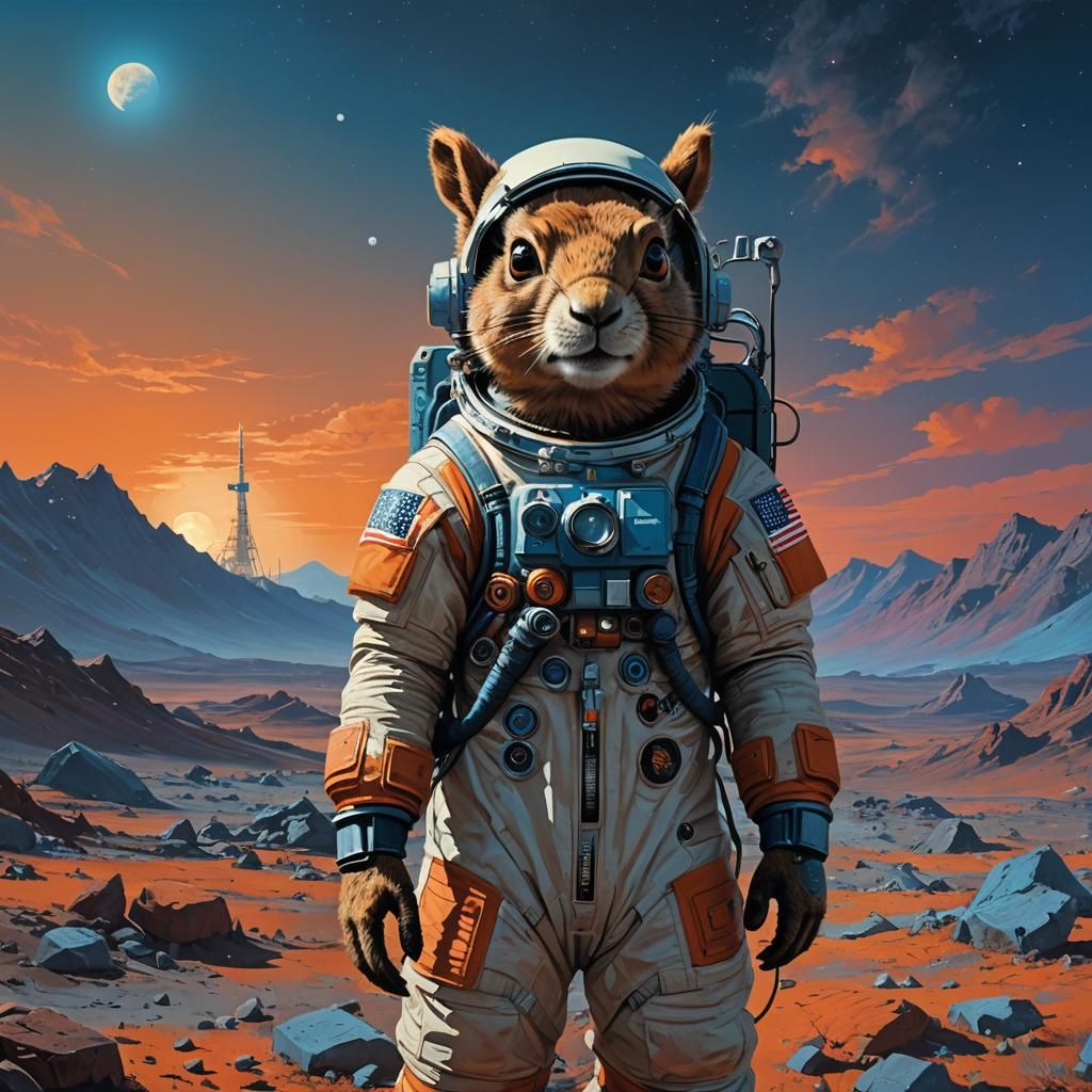 Squirrel and Astronaut on Lunar Horizon