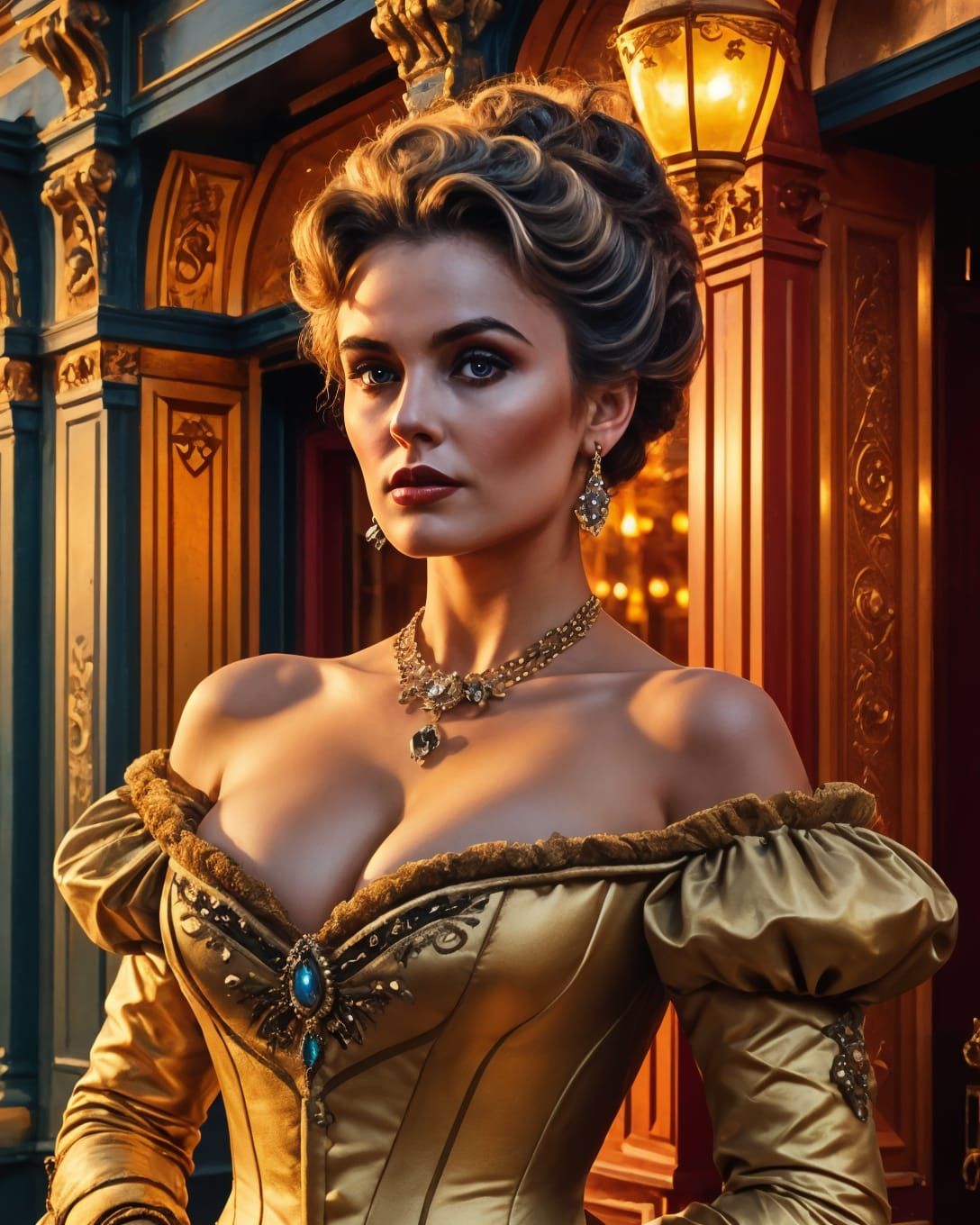 Sensual Victorian Siren Tempts Customers in Lavish Victorian...