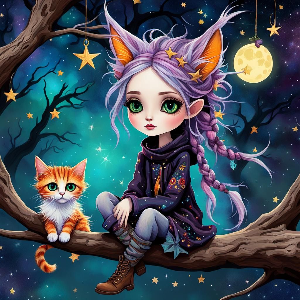 Whimsical Fae in Mystical Tree: Digital Art