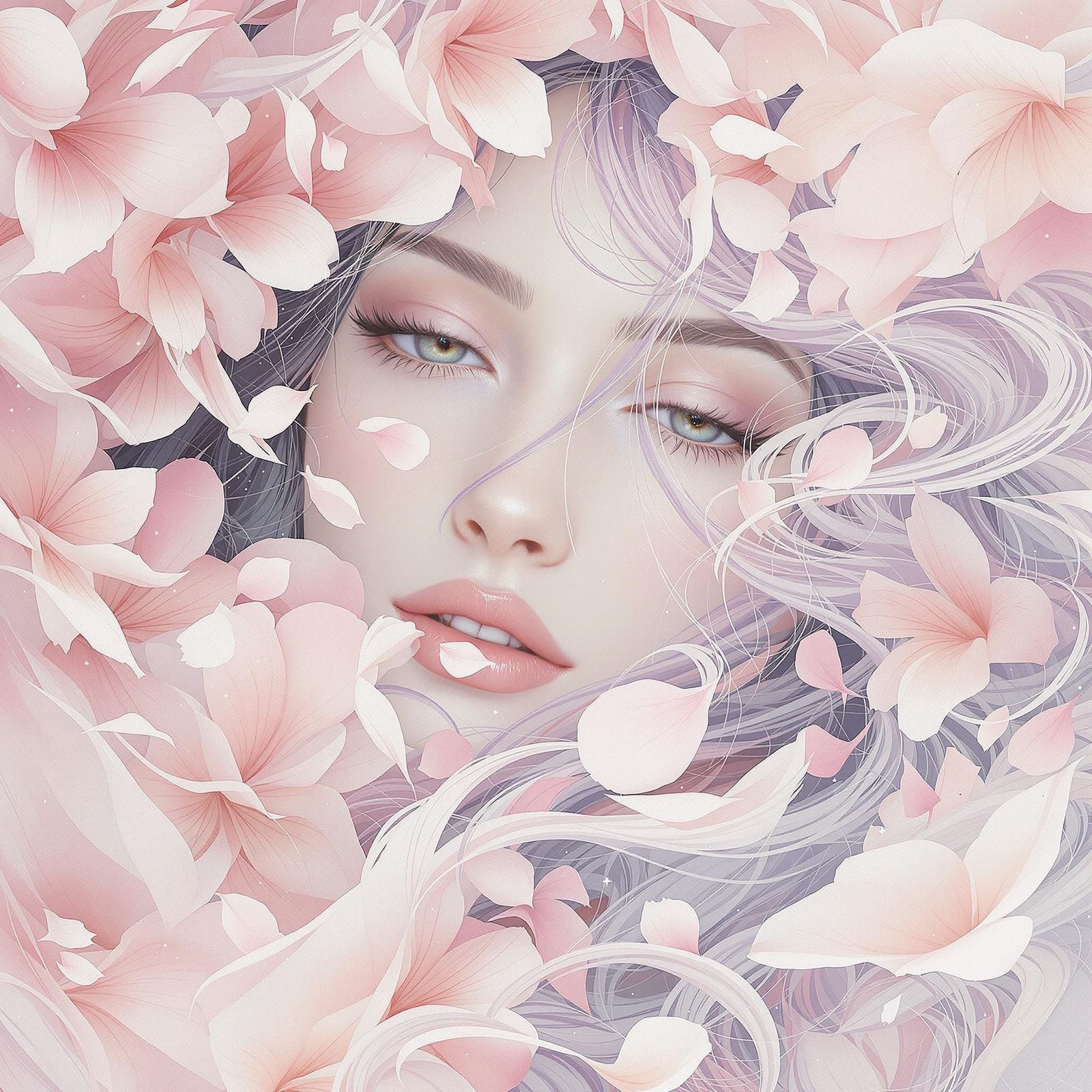 Ethereal Woman in Whimsical Floral Frame