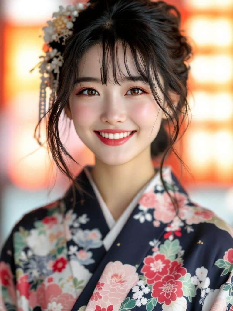 Portrait of a Beautiful Japanese Girl in Kimono