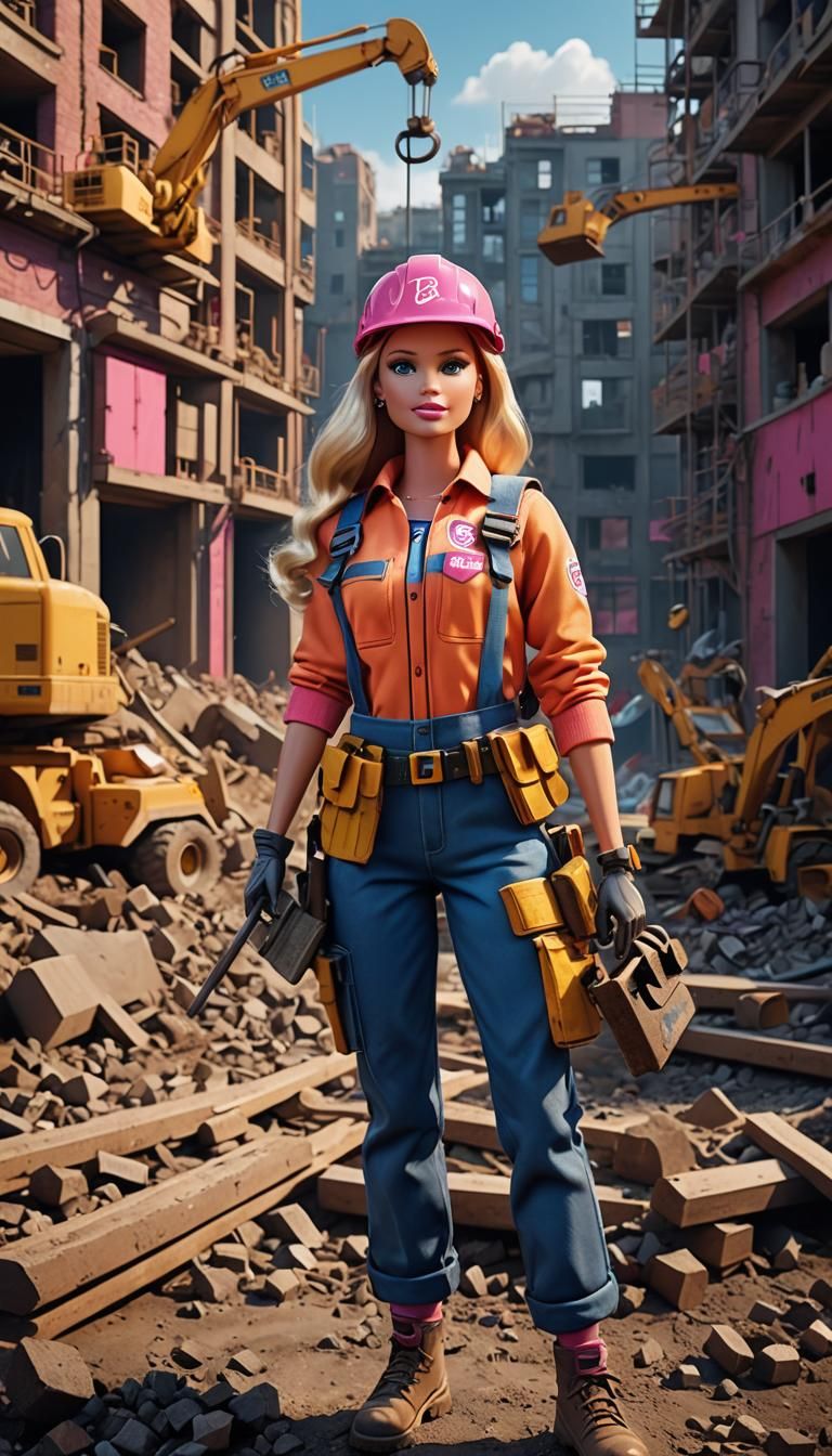 Barbie as Construction Worker: Detailed Matte Painting