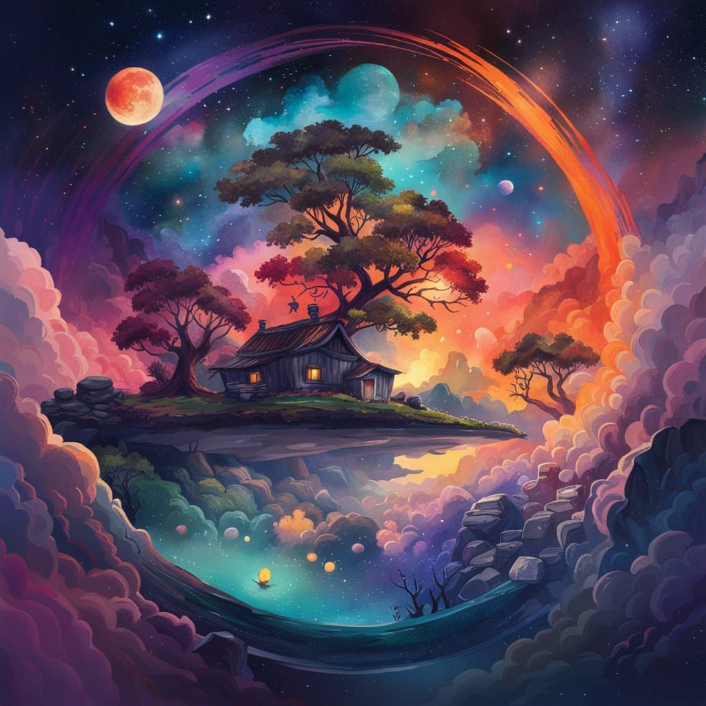 Harmonious Four Seasons Watercolor Digital Painting