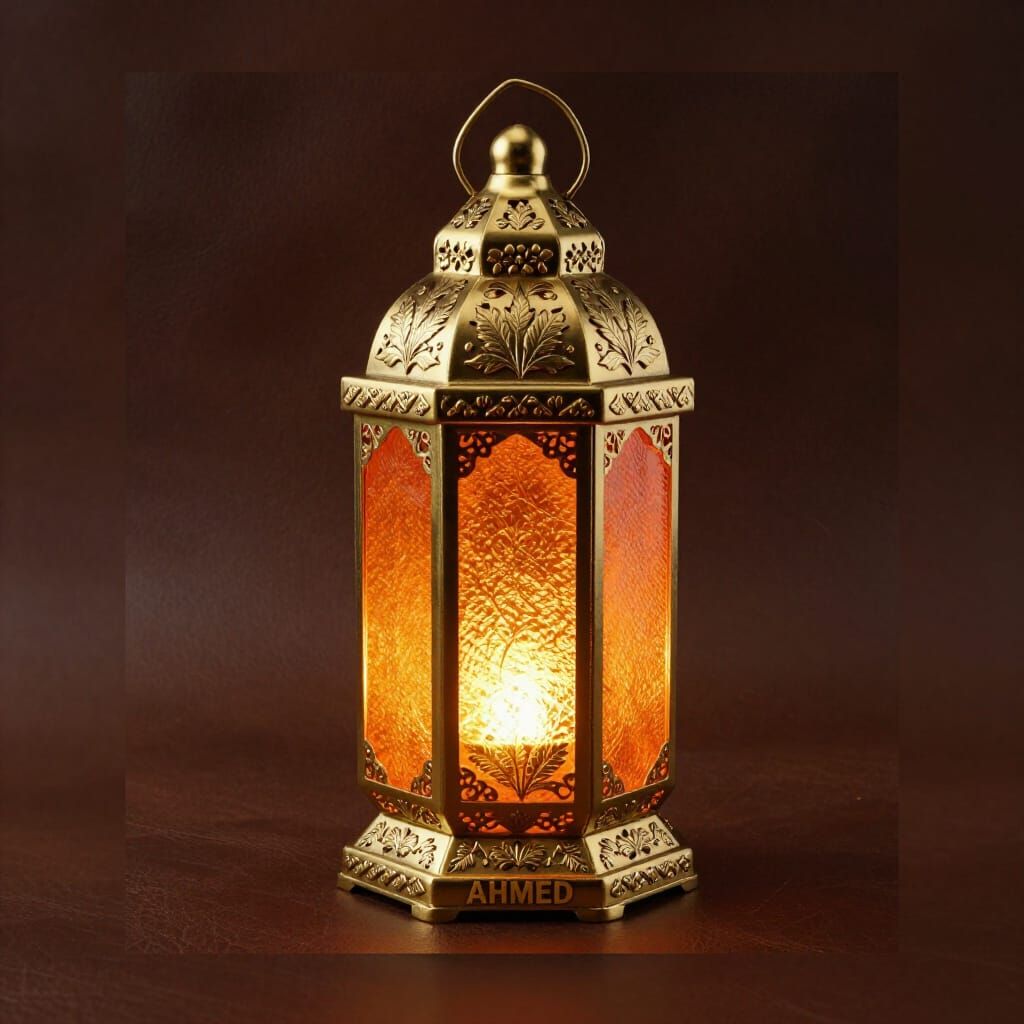 Elegant Golden Lantern With Name AHMED
