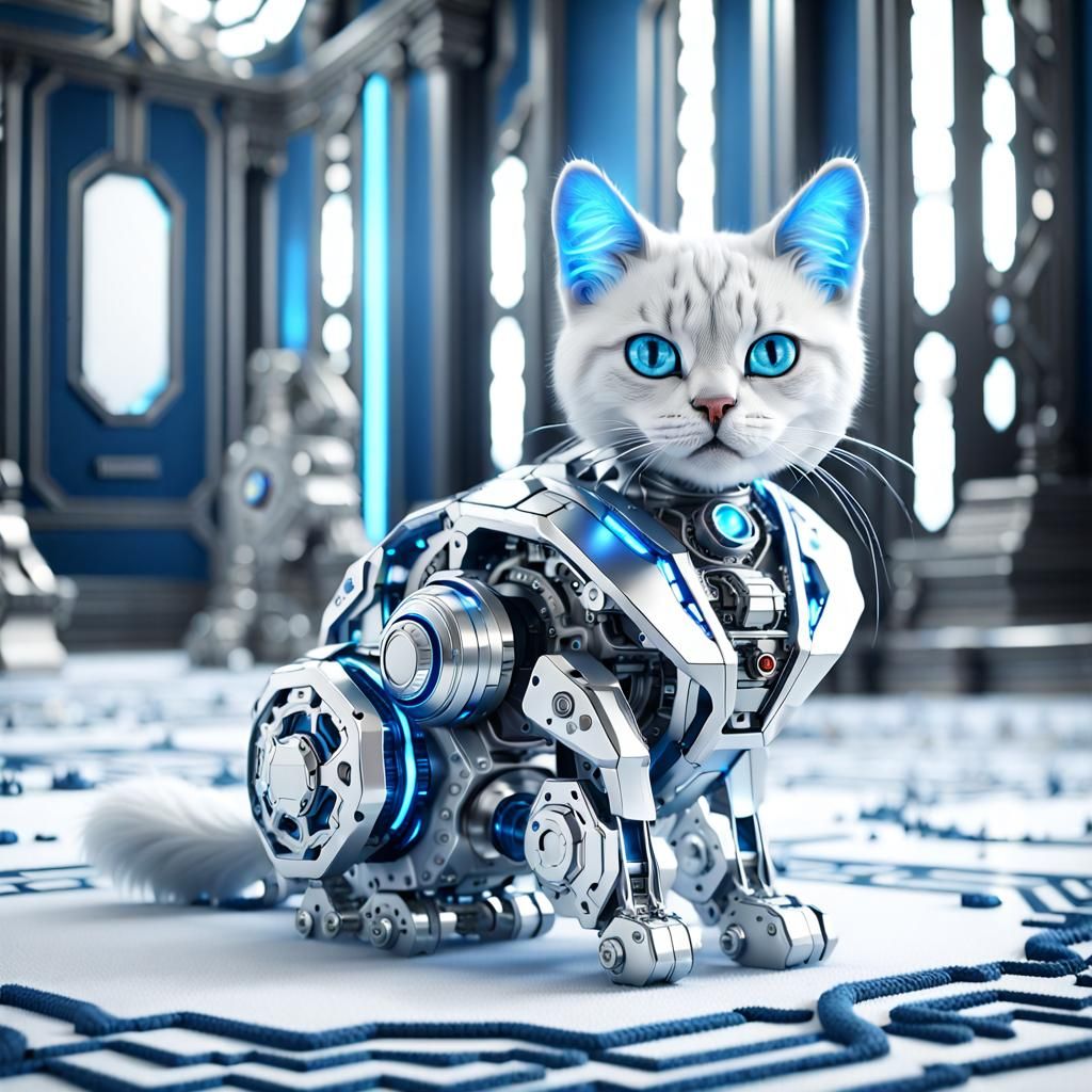 Blue Angora Cat with Sci-Fi Mechanical Details
