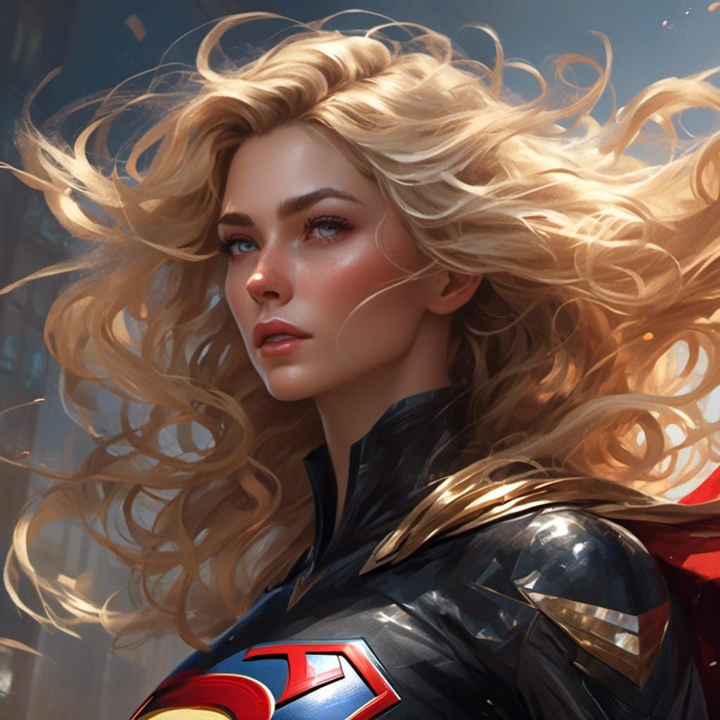 Woman in Superman Suit, Hyperdetailed Artstation Portrait