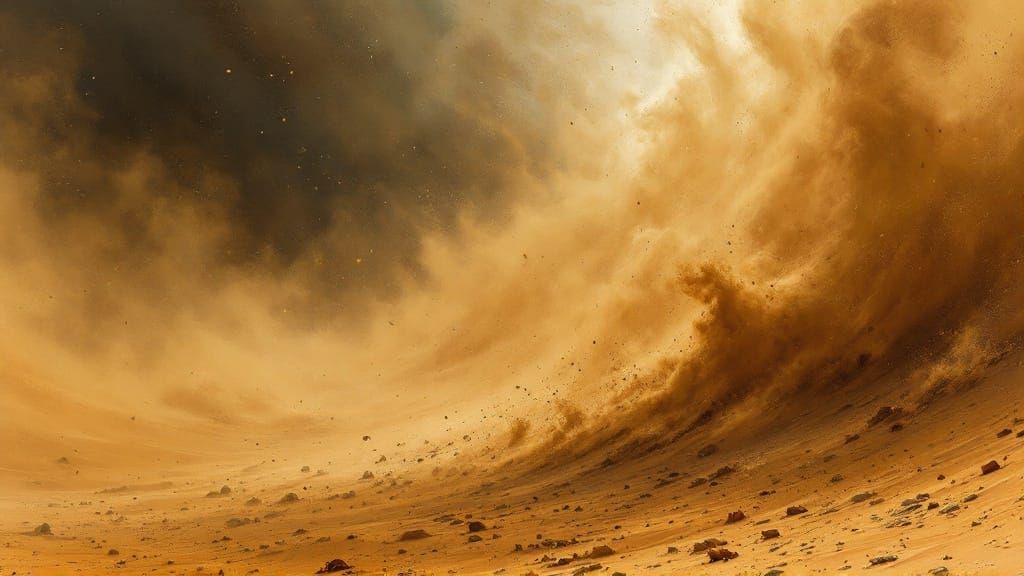 Sandstorm Rages Across Desert Dunes