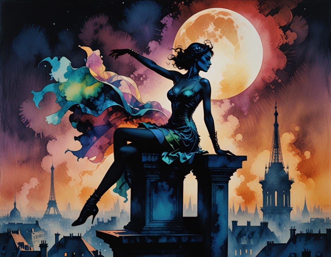 Ethereal Parisian Dancer in Whimsical Haze