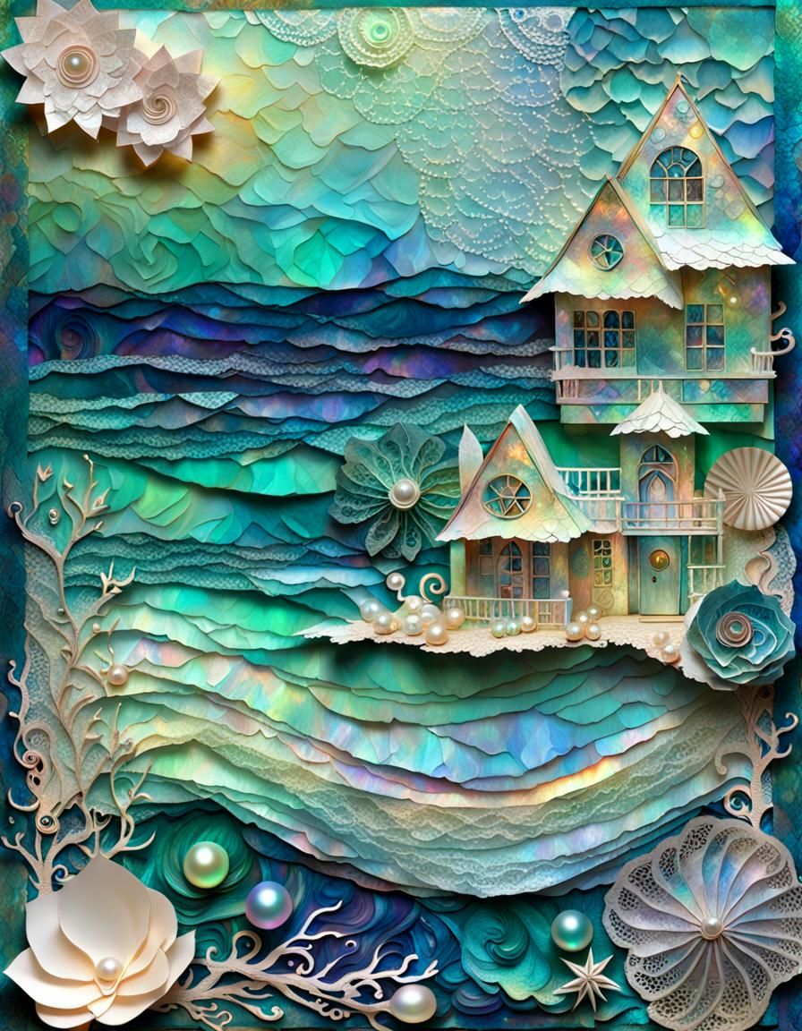 Iridescent Seaside Cottage Collage: Sea Witch Home