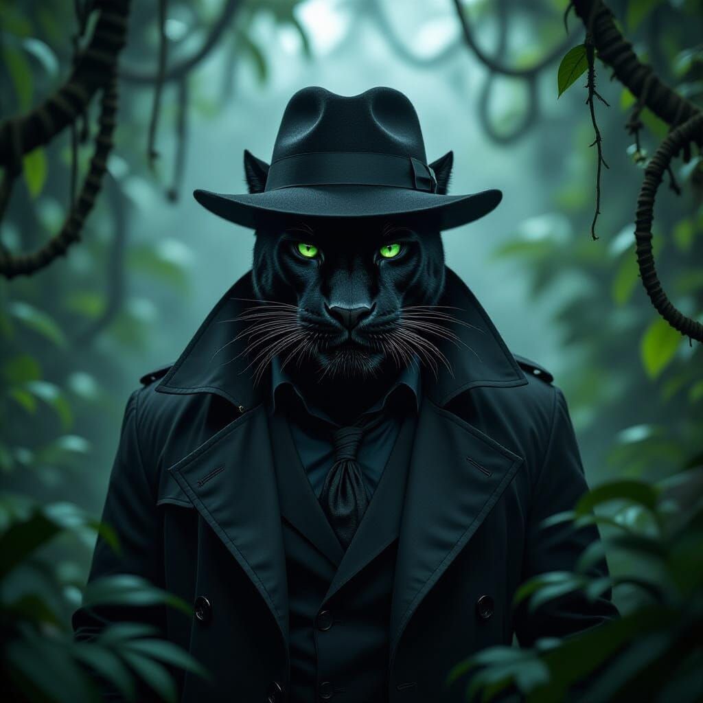 Noir Panther Navigates a Misty Jungle