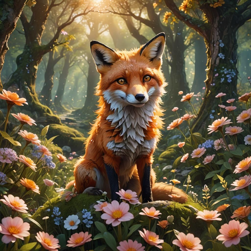 Cute Fox Portrait in a Sunny Forest