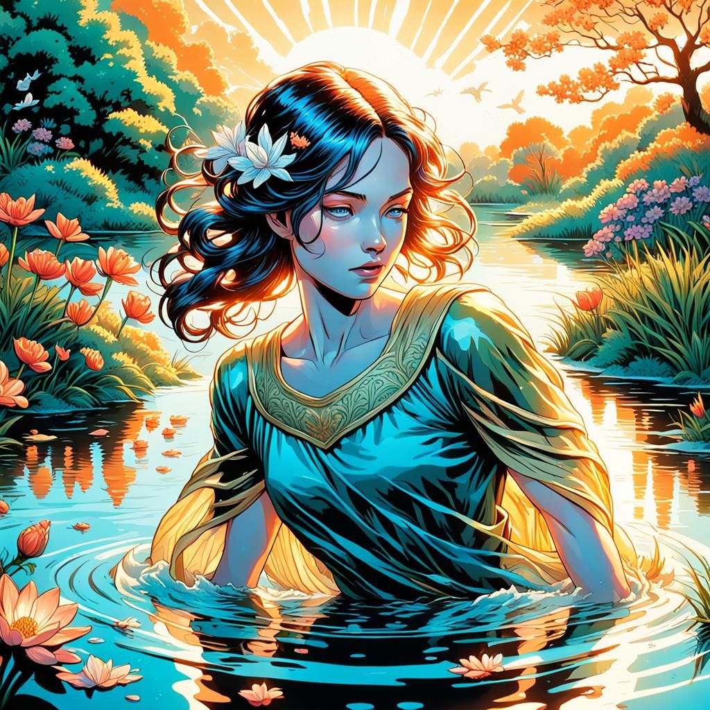 Nymph Emerges from Spring, Comic Book Art