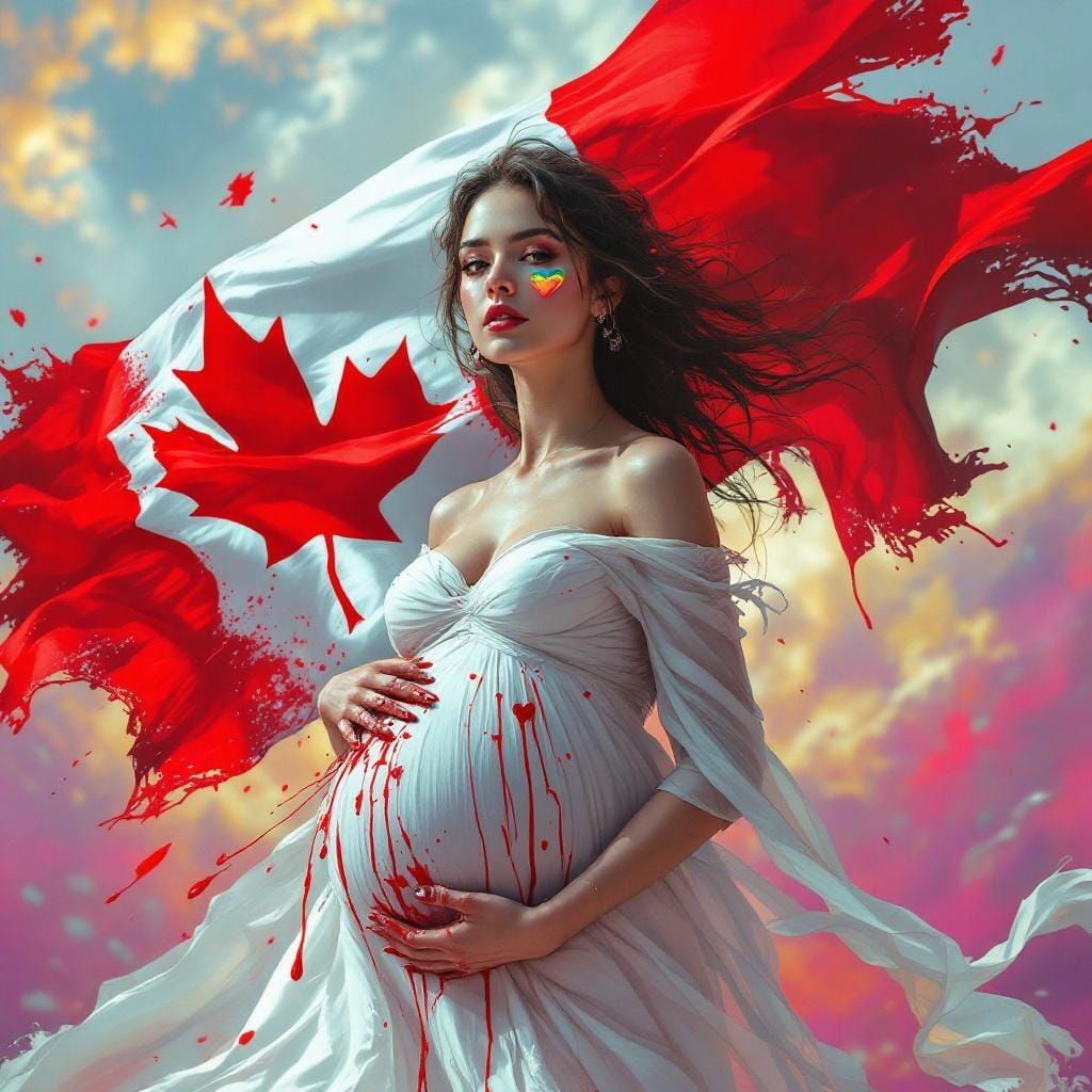 Surreal Pregnant Woman with Canadian Flag