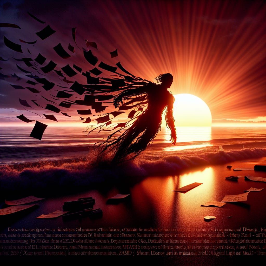 Dramatic Sunset Silhouette on Beach with Light and Shadow