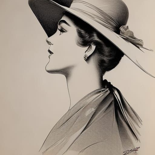 Elegant Woman in Pen-and-Ink Style