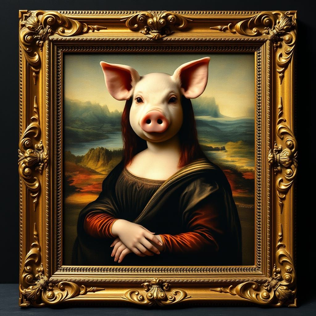 Humanoid Pig Reimagines Mona Lisa in Renaissance Style