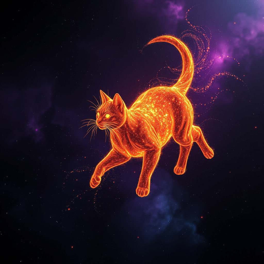 Orange Star Cat in Deep Space, Matte Painting