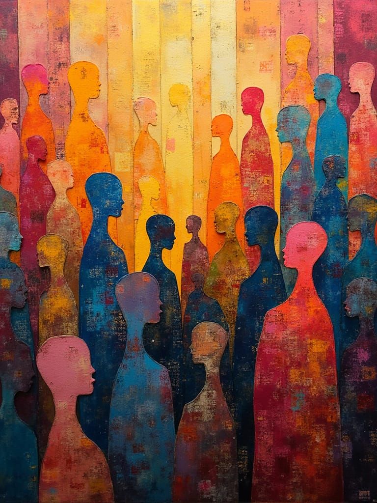 Talkative People with Crowns in Expressionistic Style