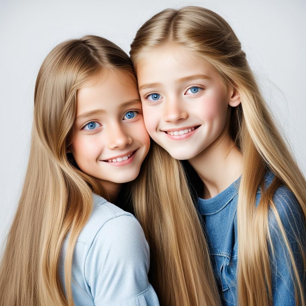 Two Teenage Girls Hugging in Realistic Style