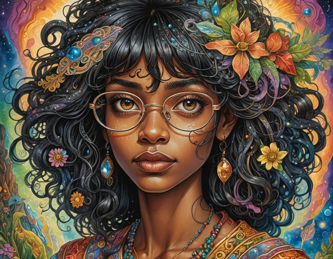 Cartoon Self-Portrait of Woman with Black Hair